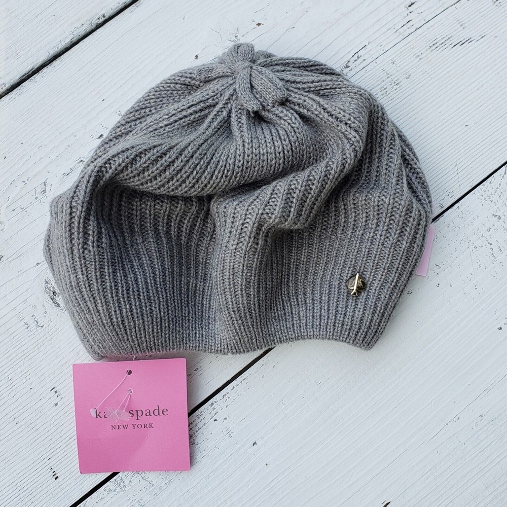 kate spade Womens One Size Gray Cable Wool Blend Hat NEW